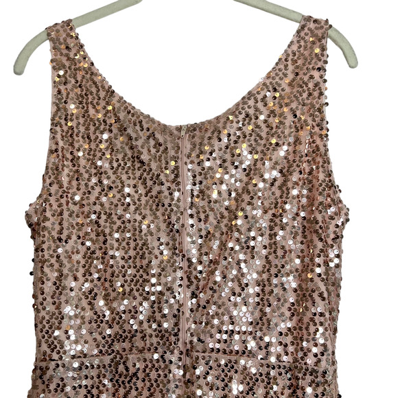 Chic Me Womens Sequined Maxi Dress Large Pink Rose Gold Sexy Slit Sleeveless - Picture 4 of 7